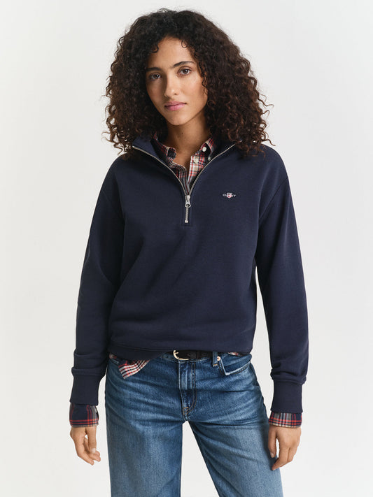 Gant Women Blue Solid Stand Collar Sweatshirt