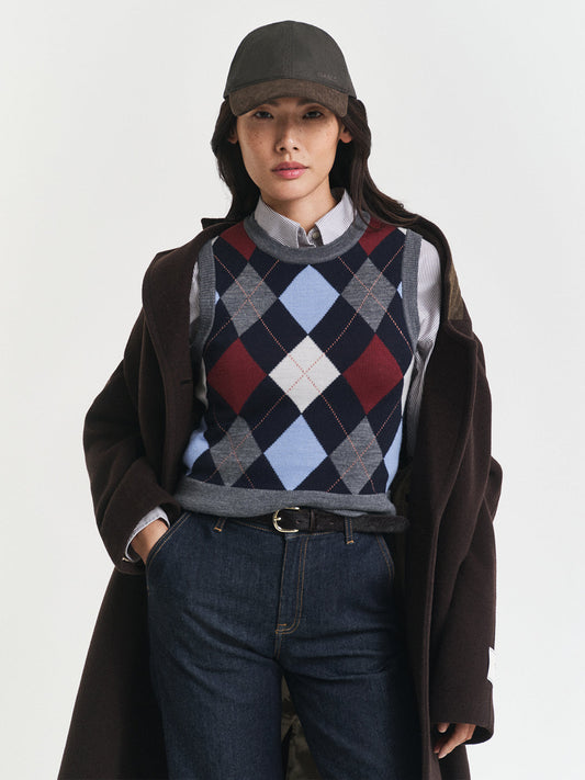 Gant Women Grey Jacquard Crew Neck Vest