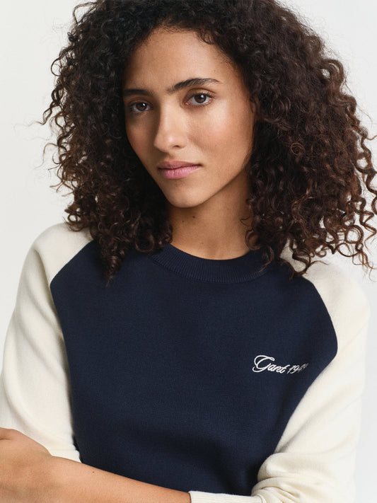 Gant Women Blue Colour blocked Crew Neck Sweater