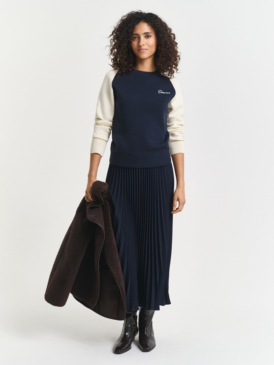 Gant Women Blue Colour blocked Crew Neck Sweater