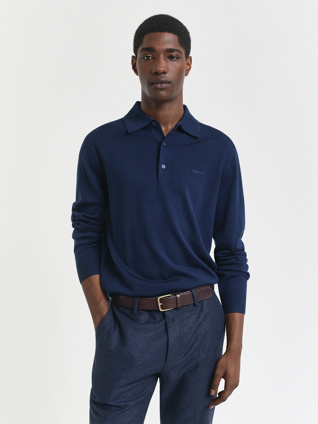 Gant Men Blue Solid Collar Sweater