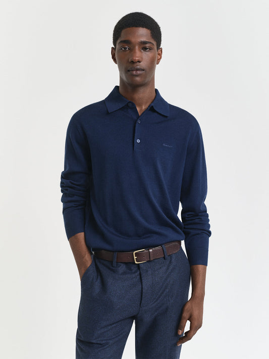 Gant Men Blue Solid Collar Sweater