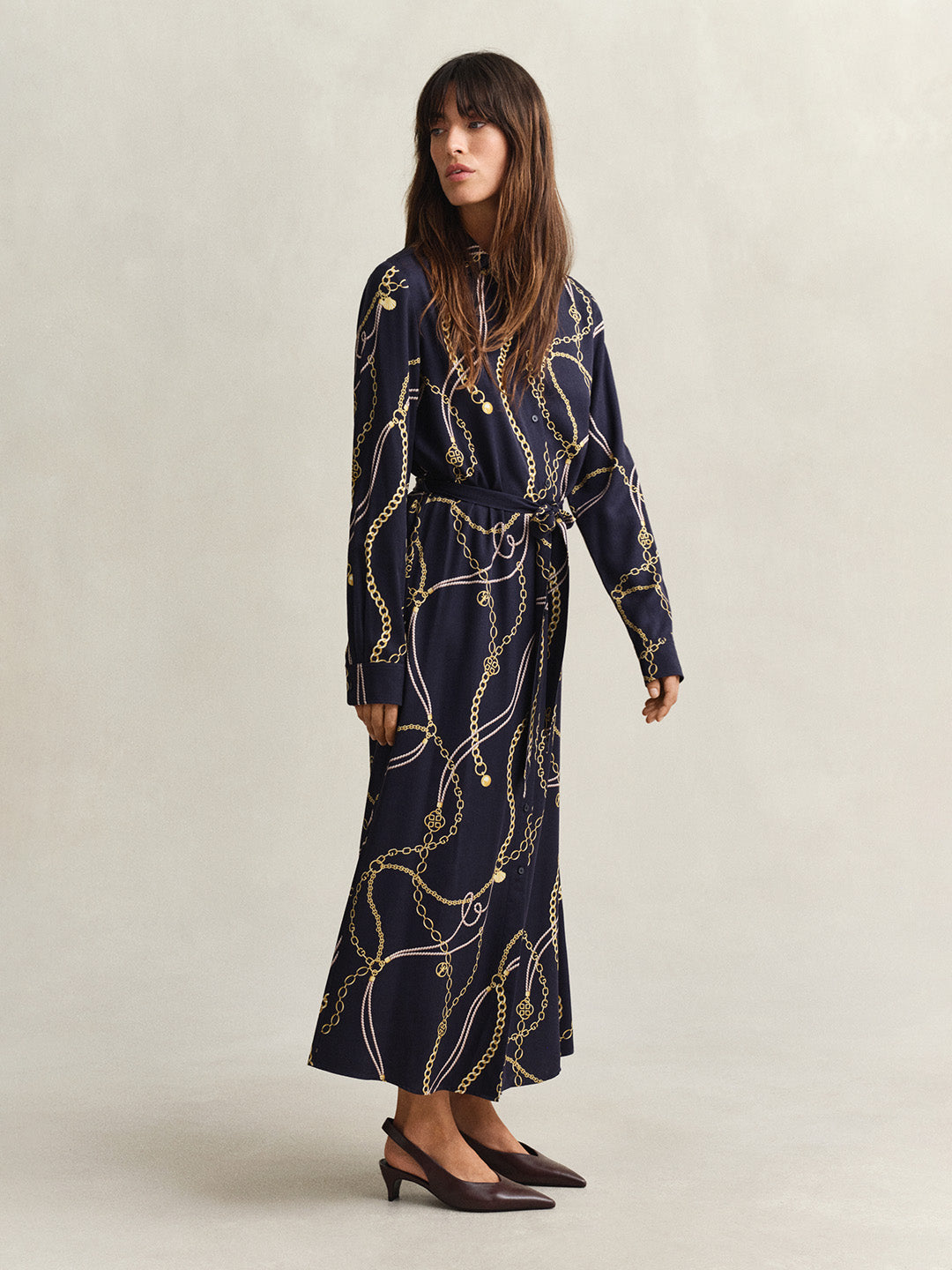 GANT Women Navy Blue Printed Midi Shirt Dress