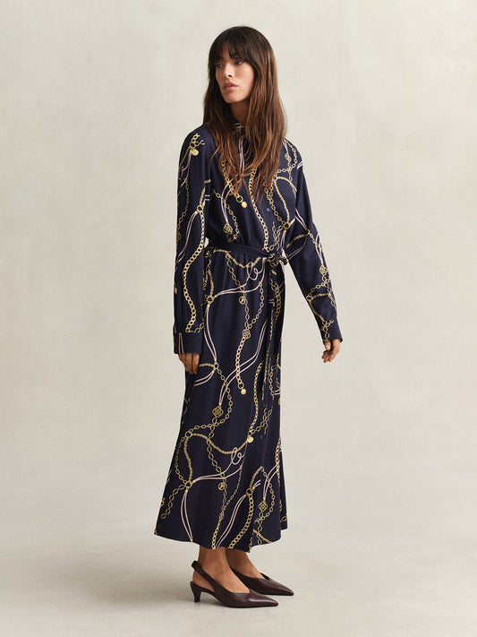 GANT Women Navy Blue Printed Midi Shirt Dress