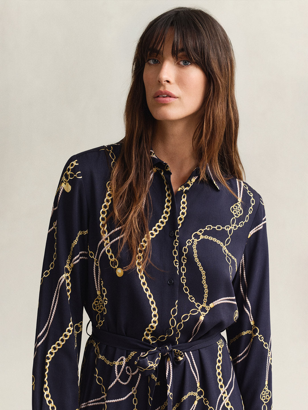 GANT Women Navy Blue Printed Midi Shirt Dress