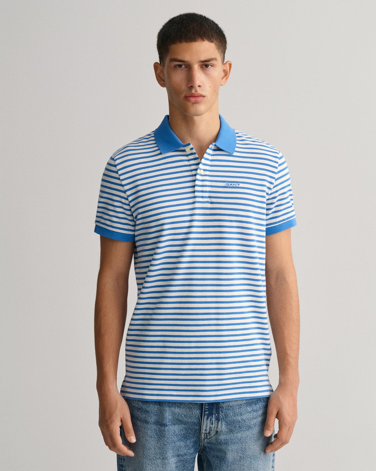 Gant Blue Striped Regular Fit Pique Polo T-Shirt