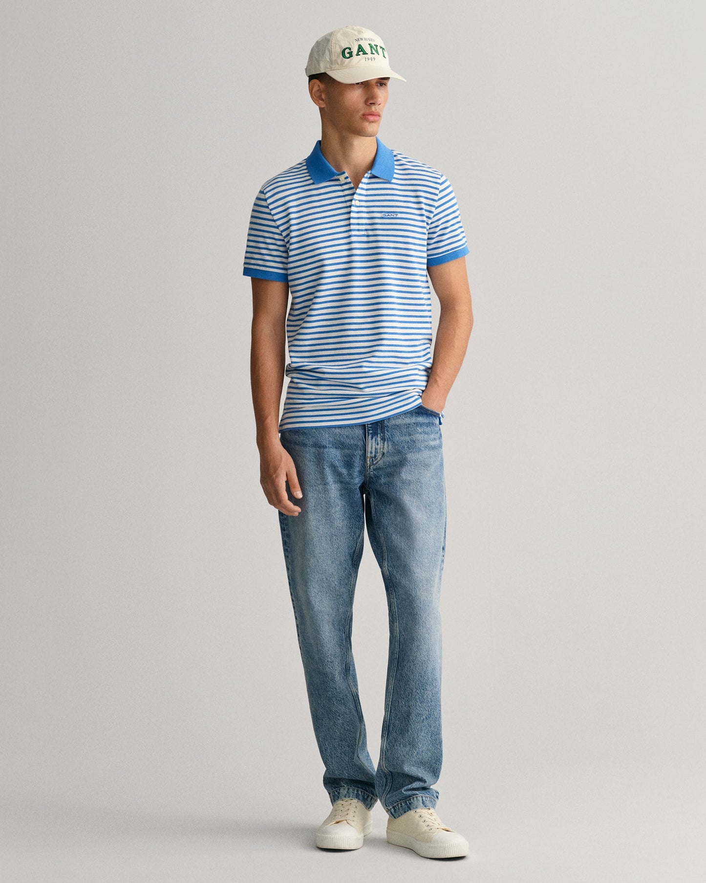 Gant Blue Striped Regular Fit Pique Polo T-Shirt