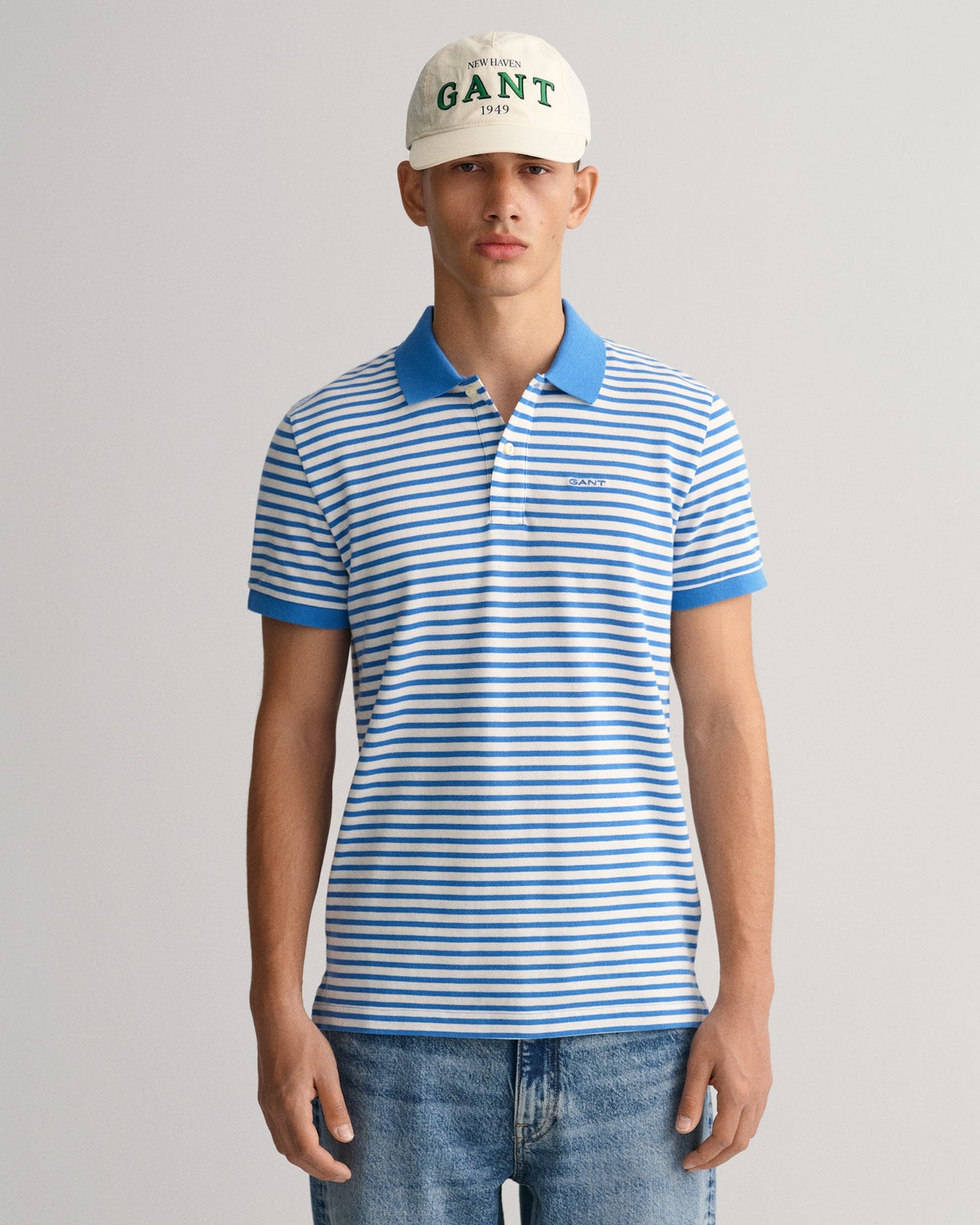 Gant Blue Striped Regular Fit Pique Polo T-Shirt