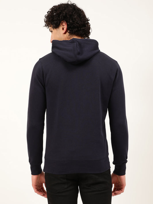 Gant Men Blue Solid Hooded Sweatshirt