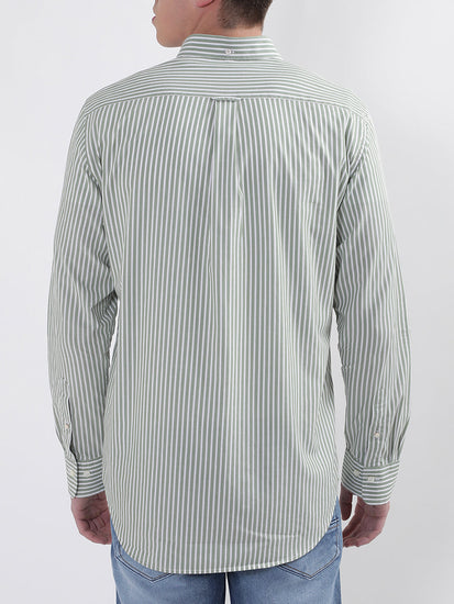 Gant Green Broadcloth Striped Regular Fit Shirt