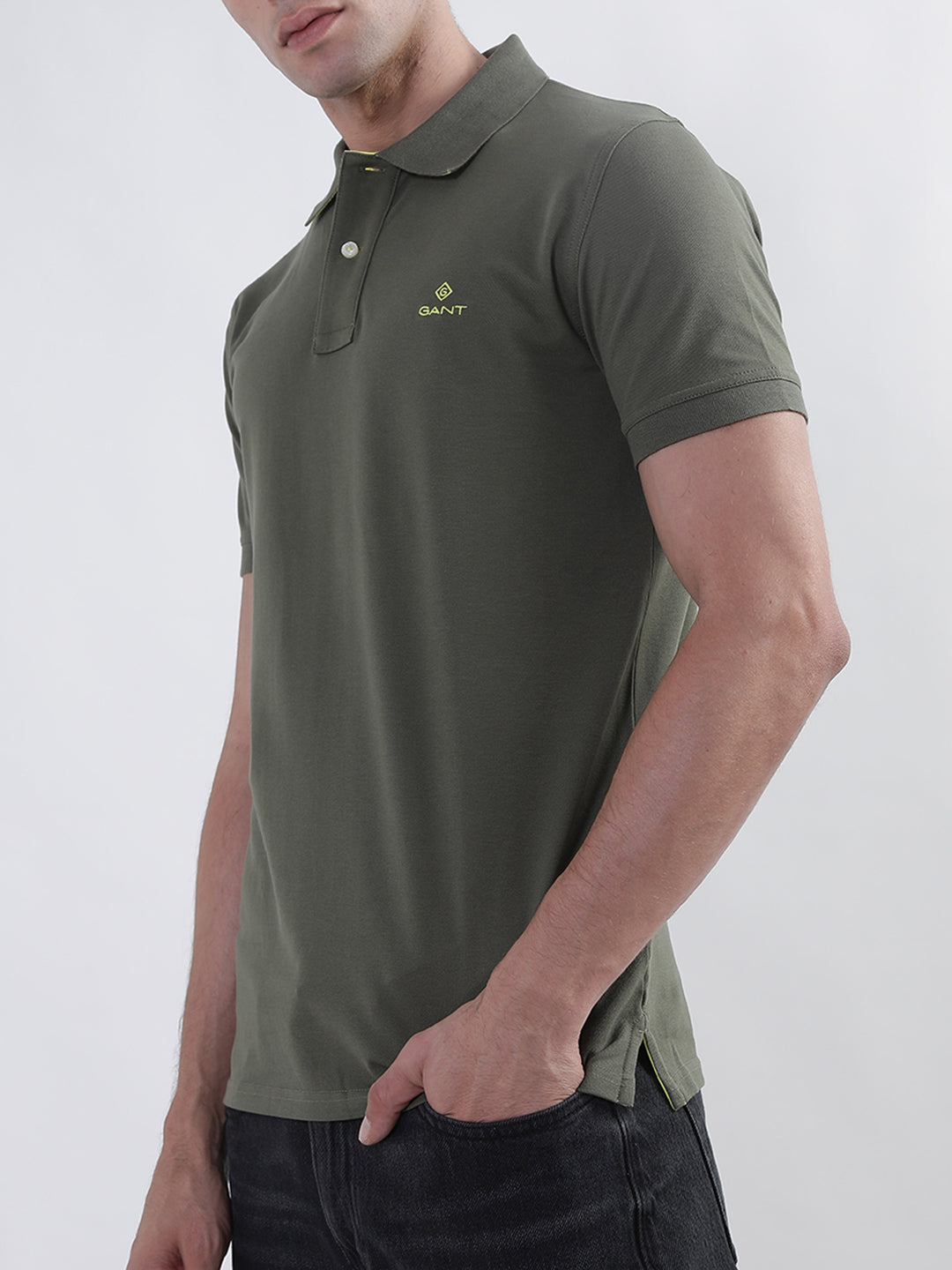 Gant Green Contrast Pique Rugger Slim Fit Polo T-Shirt