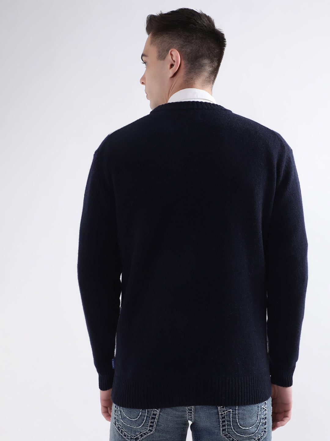 Gant Men Blue Printed Round Neck Sweater