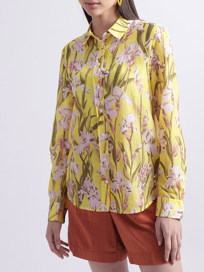 Gant Canary Yellow Floral Print Regular Fit Shirt