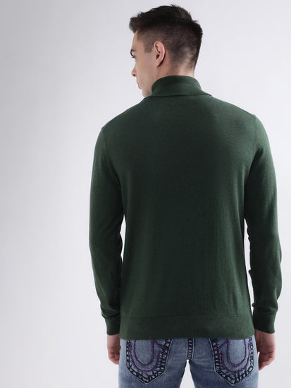 Gant Men Green Solid Round Neck Sweater