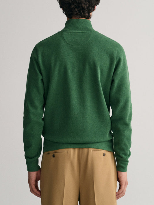 Gant Men Green Solid Full Sleeves Stand Collar Sweatshirt