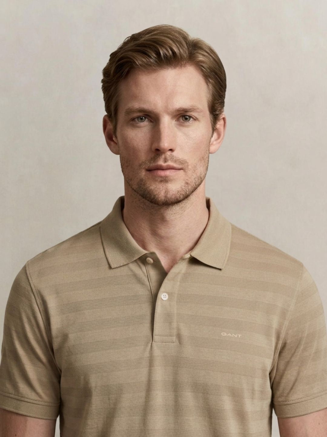 Gant Men Beige Striped Regular Fit Pure Cotton Polo T-Shirt