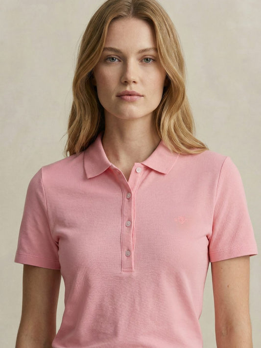 Gant Women Pink Solid Slim Fit Polo T-Shirt