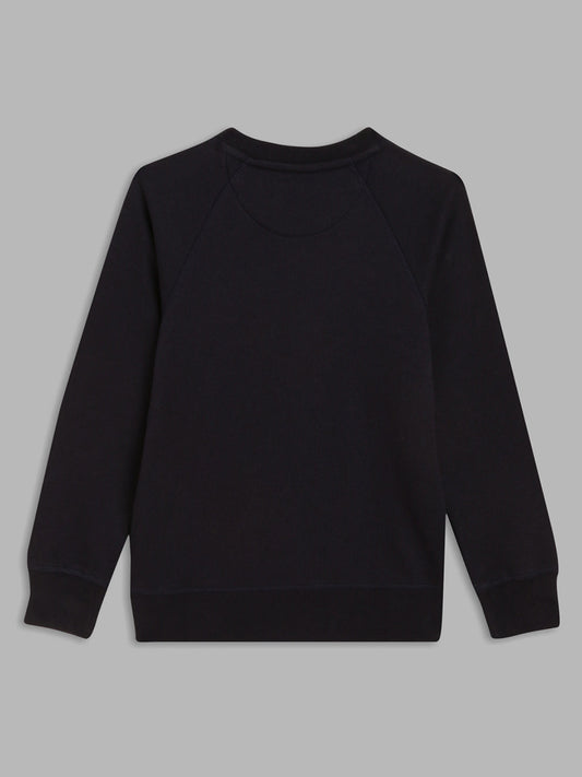 Gant Boys Navy Blue Solid Round Neck Sweatshirt