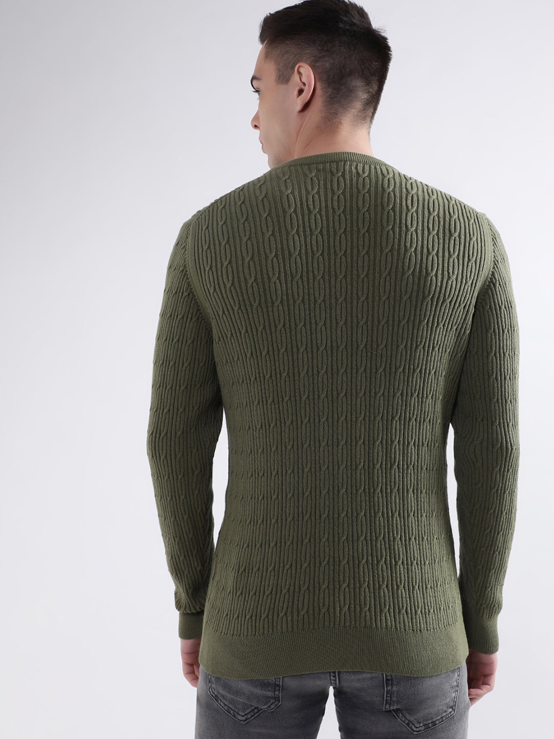 Gant Men Green Solid Round Neck Sweater