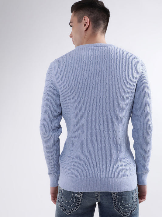 Gant Men Blue Solid Round Neck Sweater