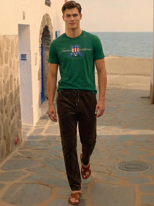 Gant Men Green Printed Crew Neck Tshirt