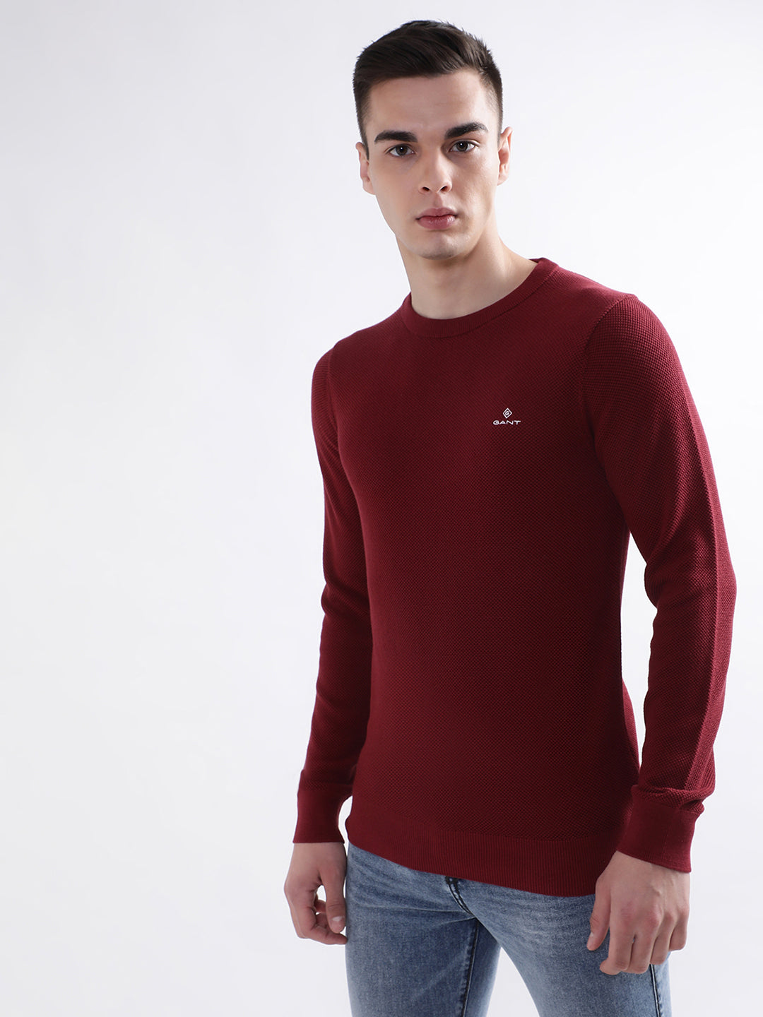 Gant Men Red Solid Round Neck Sweater