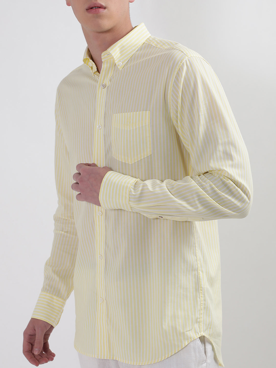 Gant Yellow Broadcloth Striped Regular Fit Shirt