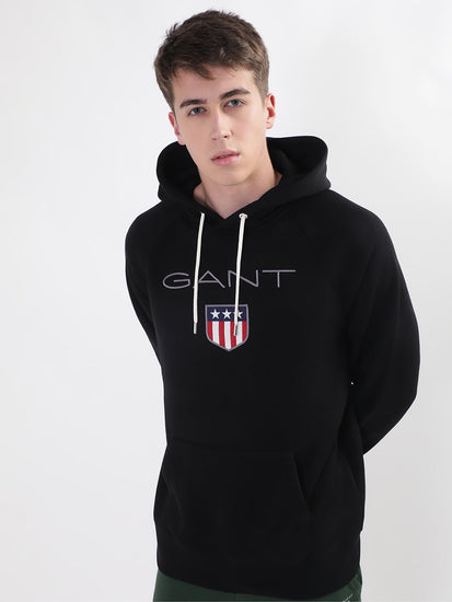 Gant Men Black Solid Hooded Sweatshirt