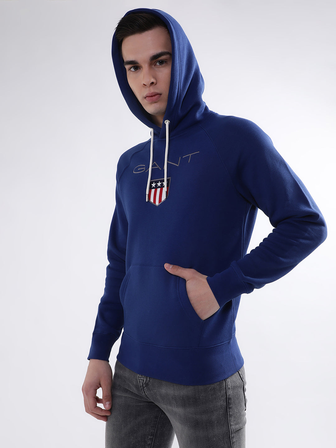 Gant Men Blue Solid Hooded Sweatshirt