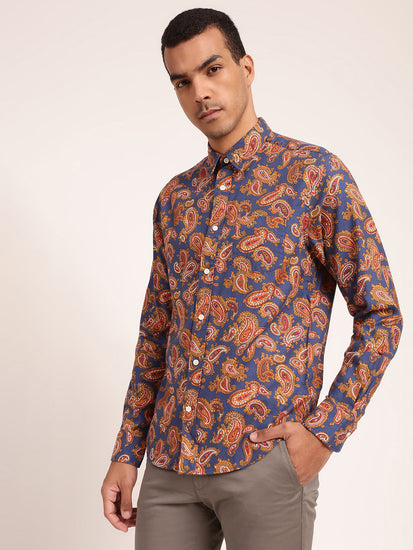 Gant Blue Printed Regular Fit Shirt