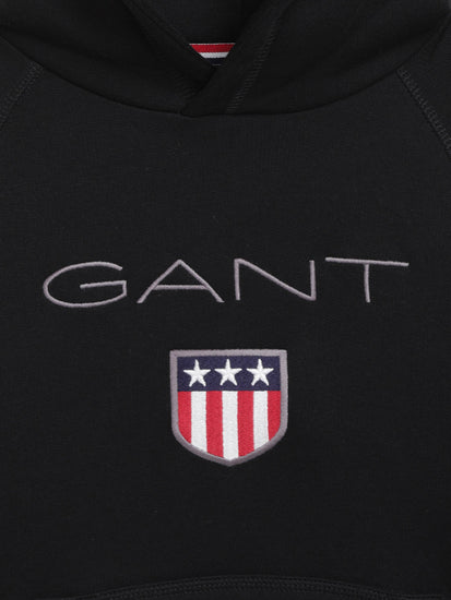 Gant Boys Black Solid Hooded Sweatshirt