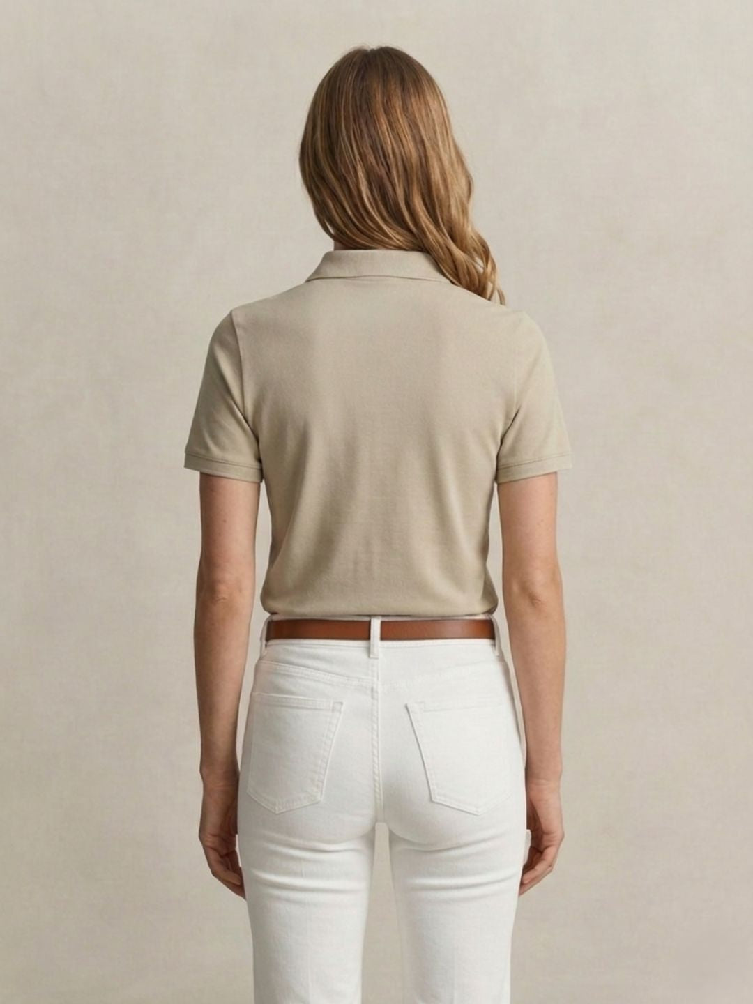 Gant Women Beige Solid Regular Fit Polo T-Shirt