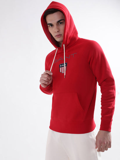 Gant Men Red Solid Hooded Sweatshirt