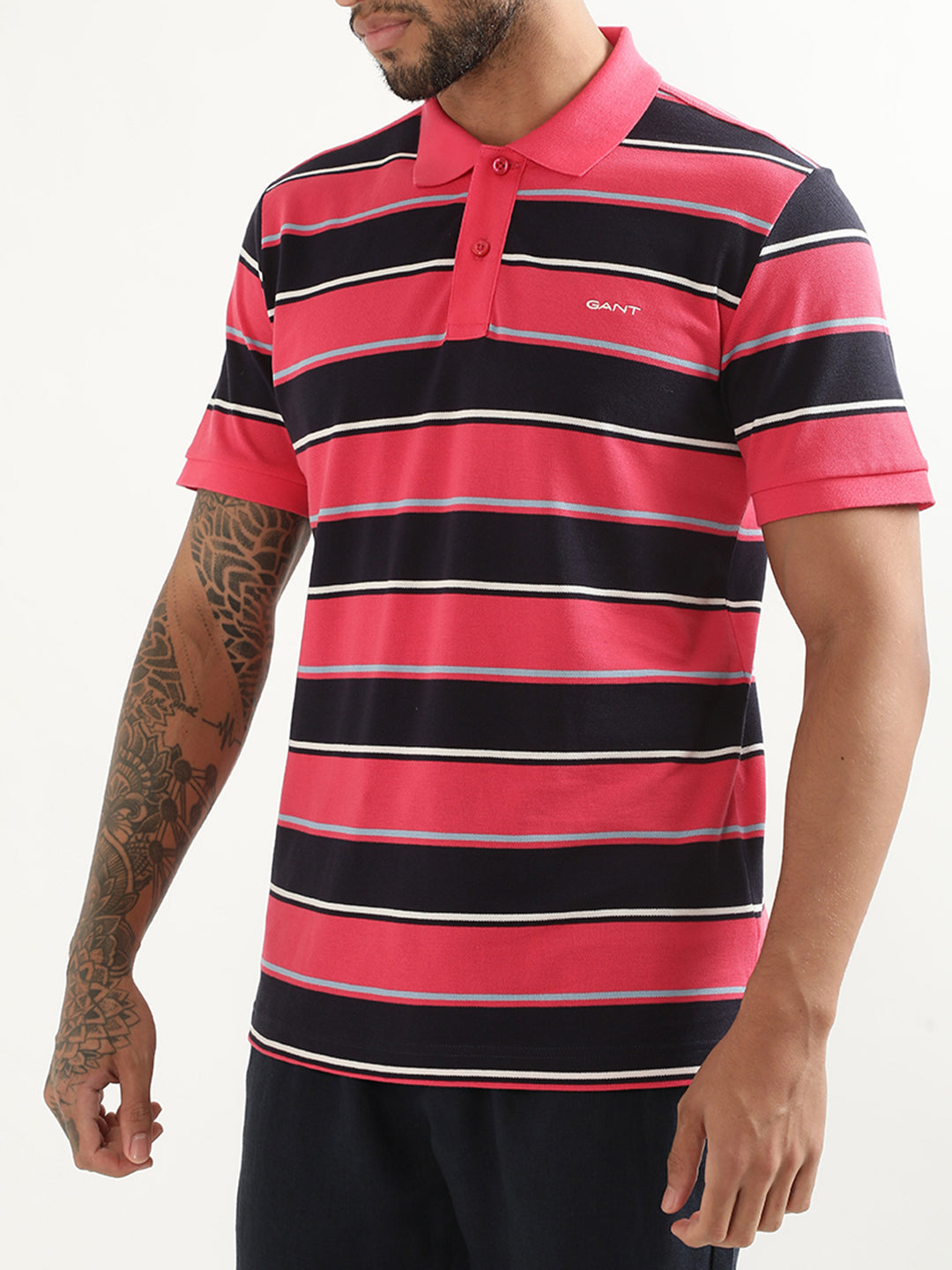 Gant Pink Striped Regular Fit Polo T-Shirt