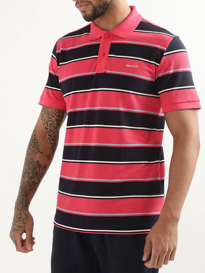 Gant Pink Striped Regular Fit Polo T-Shirt