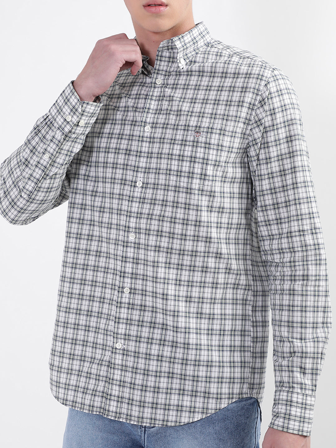 Gant Green Poplin Micro Checked Regular Fit Shirt