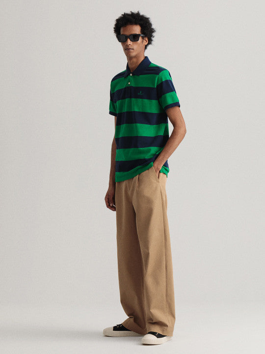 Gant Green Striped Regular Fit Polo Tshirt