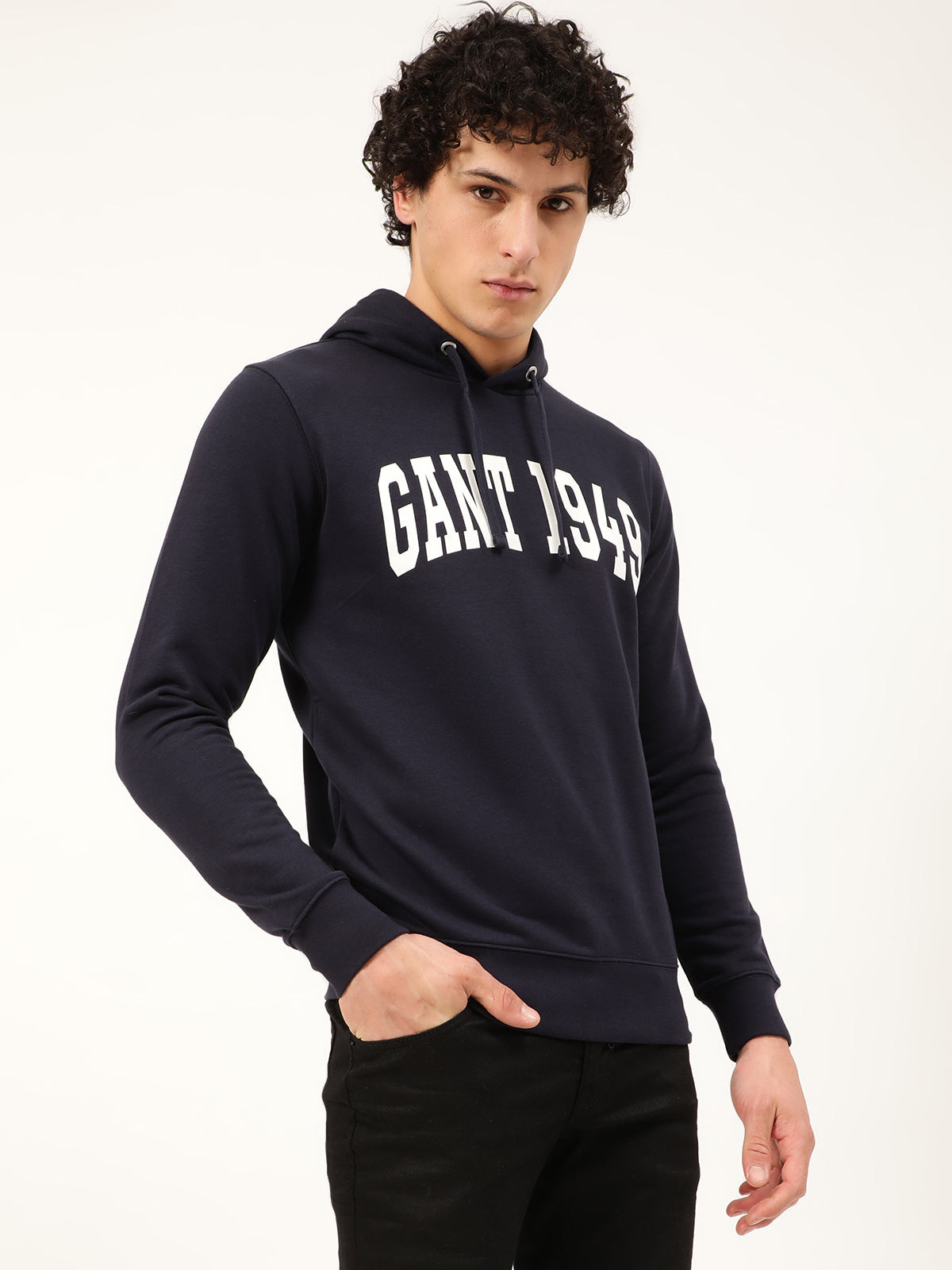 Gant Men Blue Solid Hooded Sweatshirt