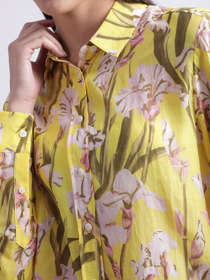 Gant Canary Yellow Floral Print Regular Fit Shirt