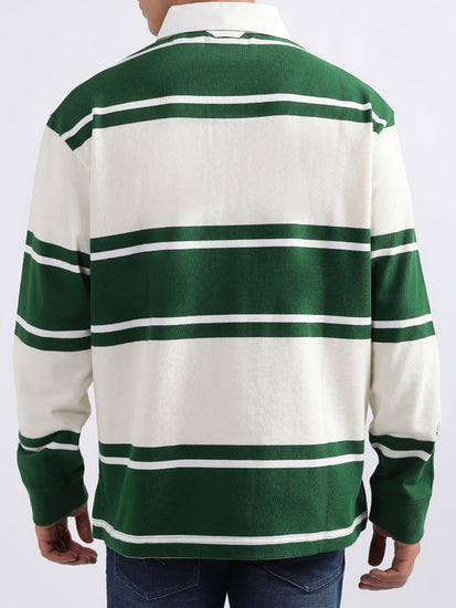 Gant Green Striped Relaxed Fit Polo T-Shirt