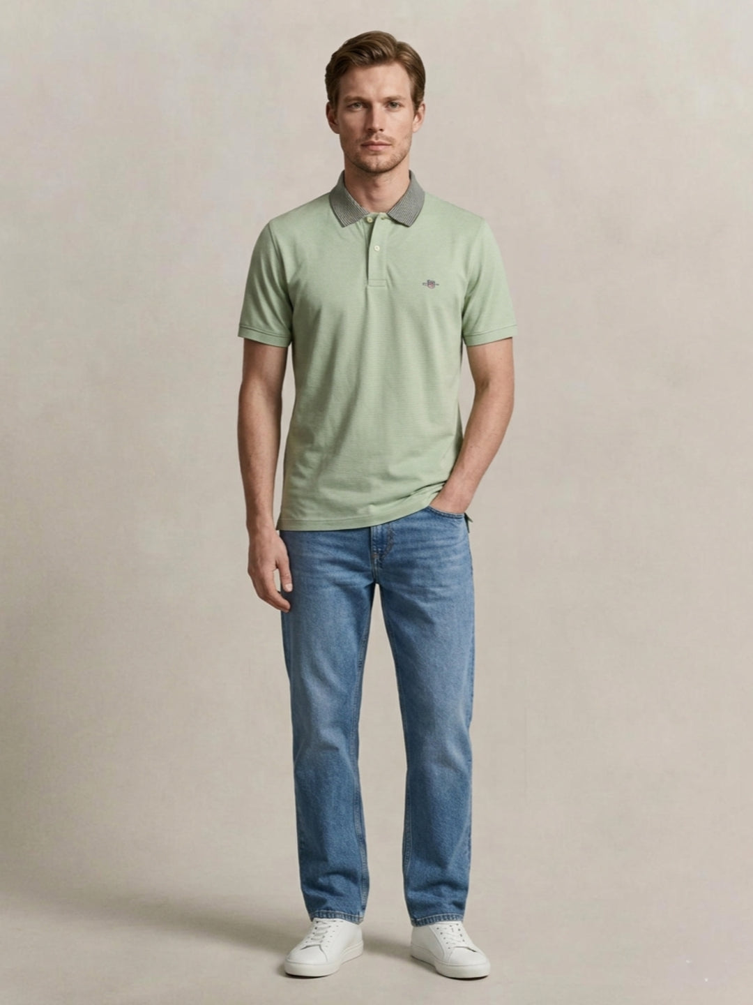Gant Men Green Solid Regular Fit Pure Cotton Polo T-Shirt