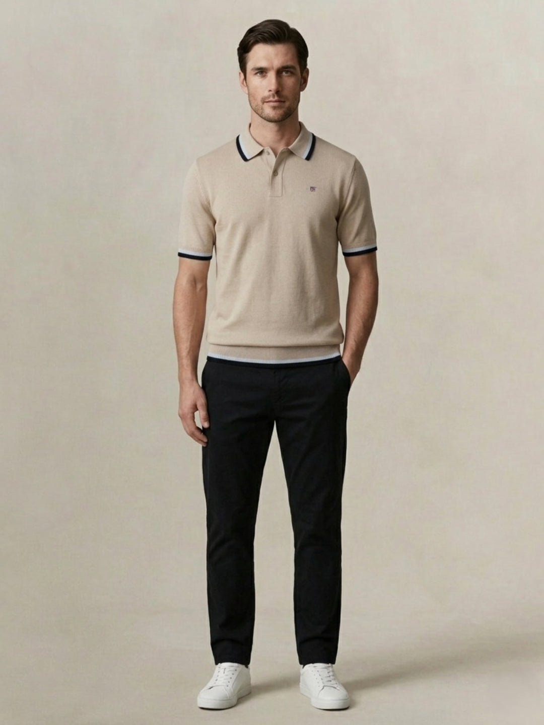 Gant Men Beige Solid Regular Fit Pure Cotton Polo T-Shirt