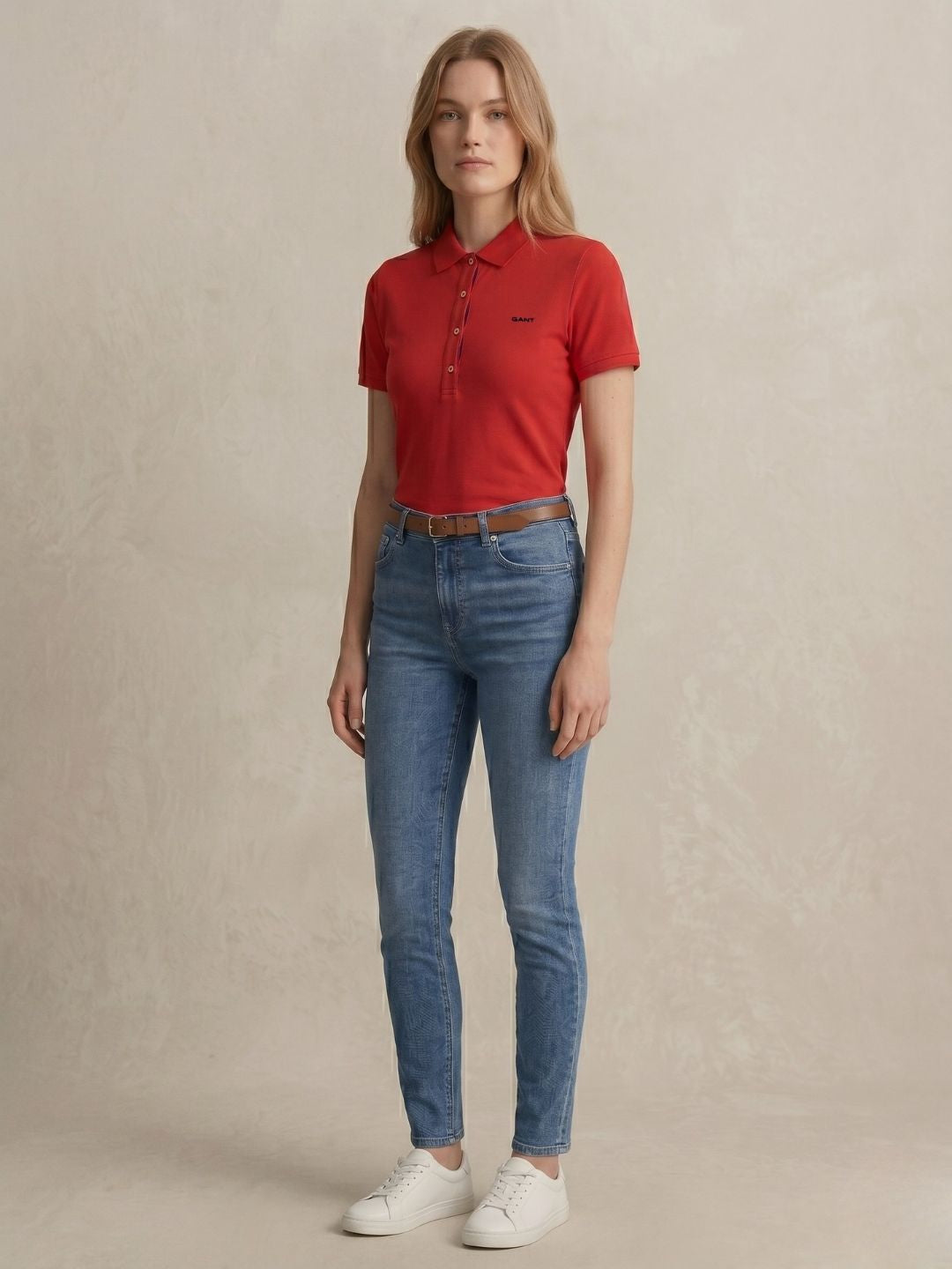 Gant Women Red Solid Slim Fit Polo T-Shirt
