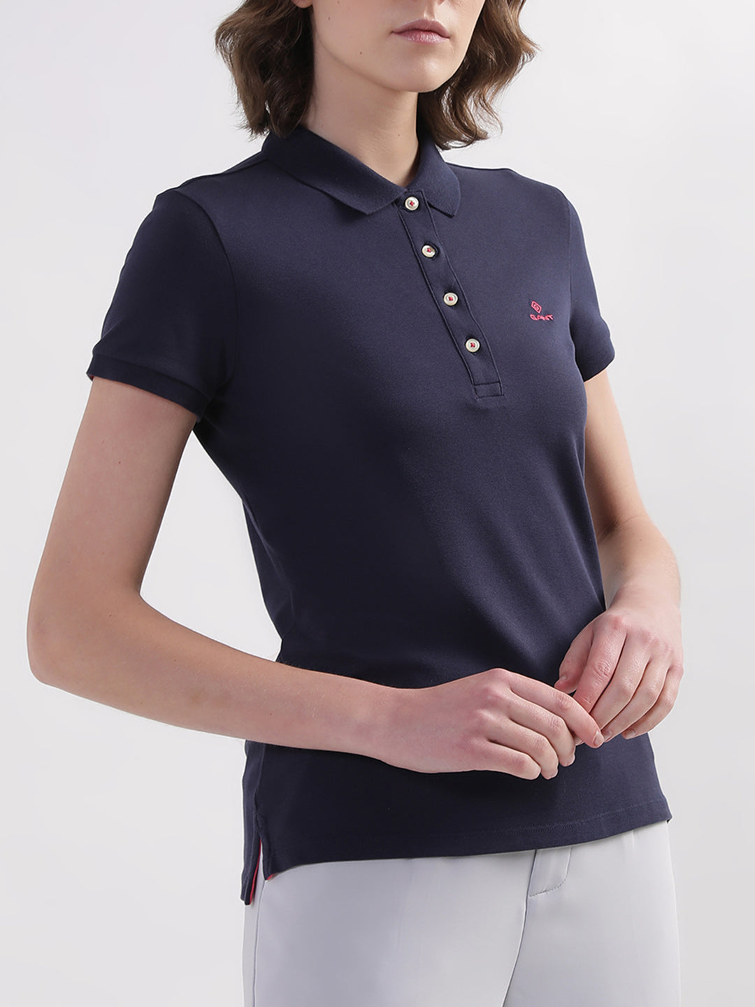 Gant Women Blue Solid Polo TShirt