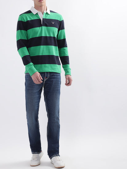 Gant Green Striped Regular Fit Polo T-Shirt