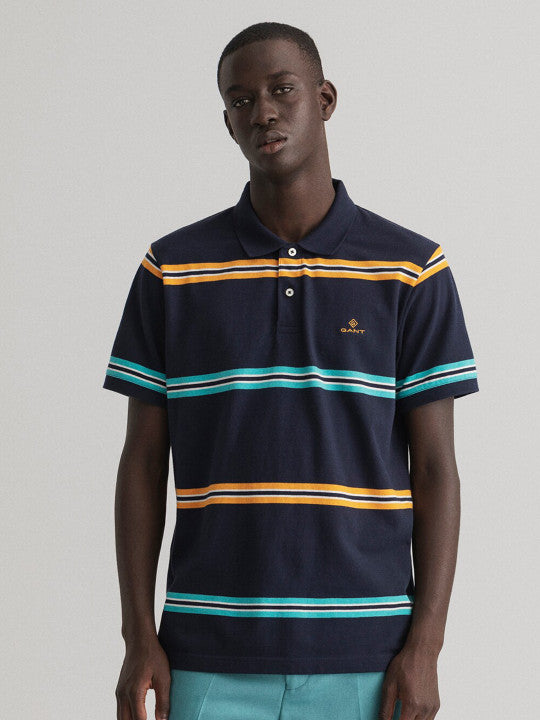 Gant Navy Blue Striped Regular Fit Polo Tshirt