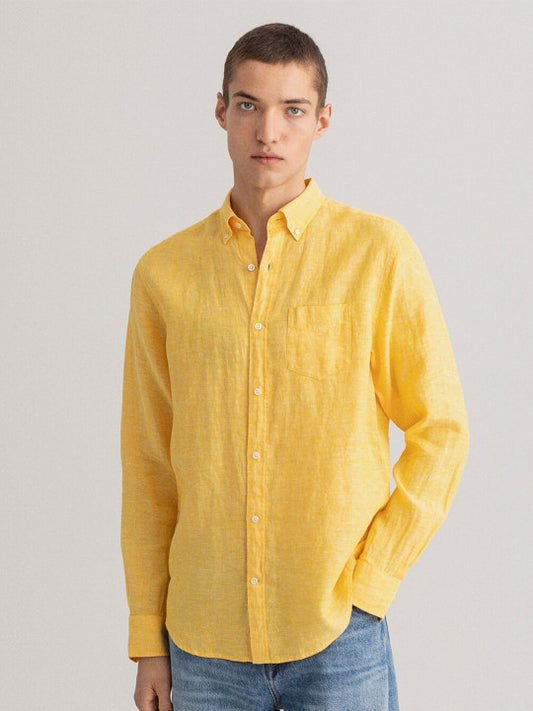 Gant Men Yellow Regular Fit Solid Linen Shirt