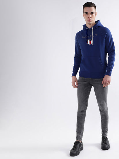 Gant Men Blue Solid Hooded Sweatshirt