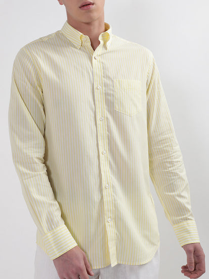 Gant Yellow Broadcloth Striped Regular Fit Shirt