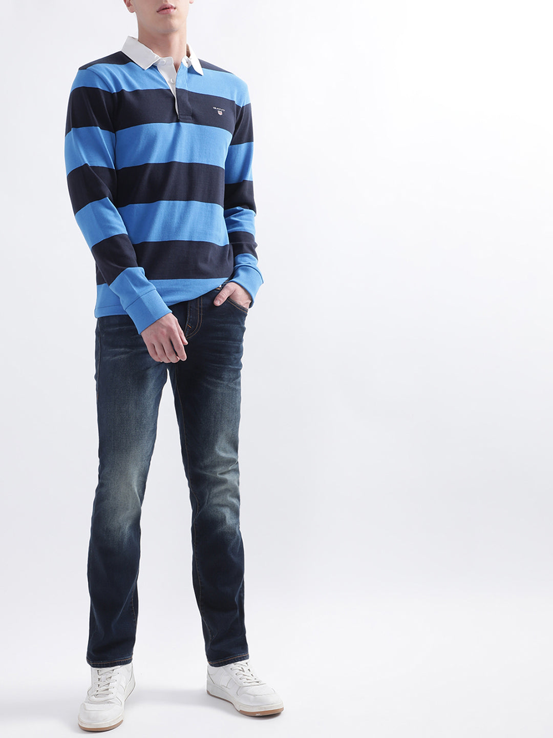 Gant Blue Striped Regular Fit Polo T-Shirt